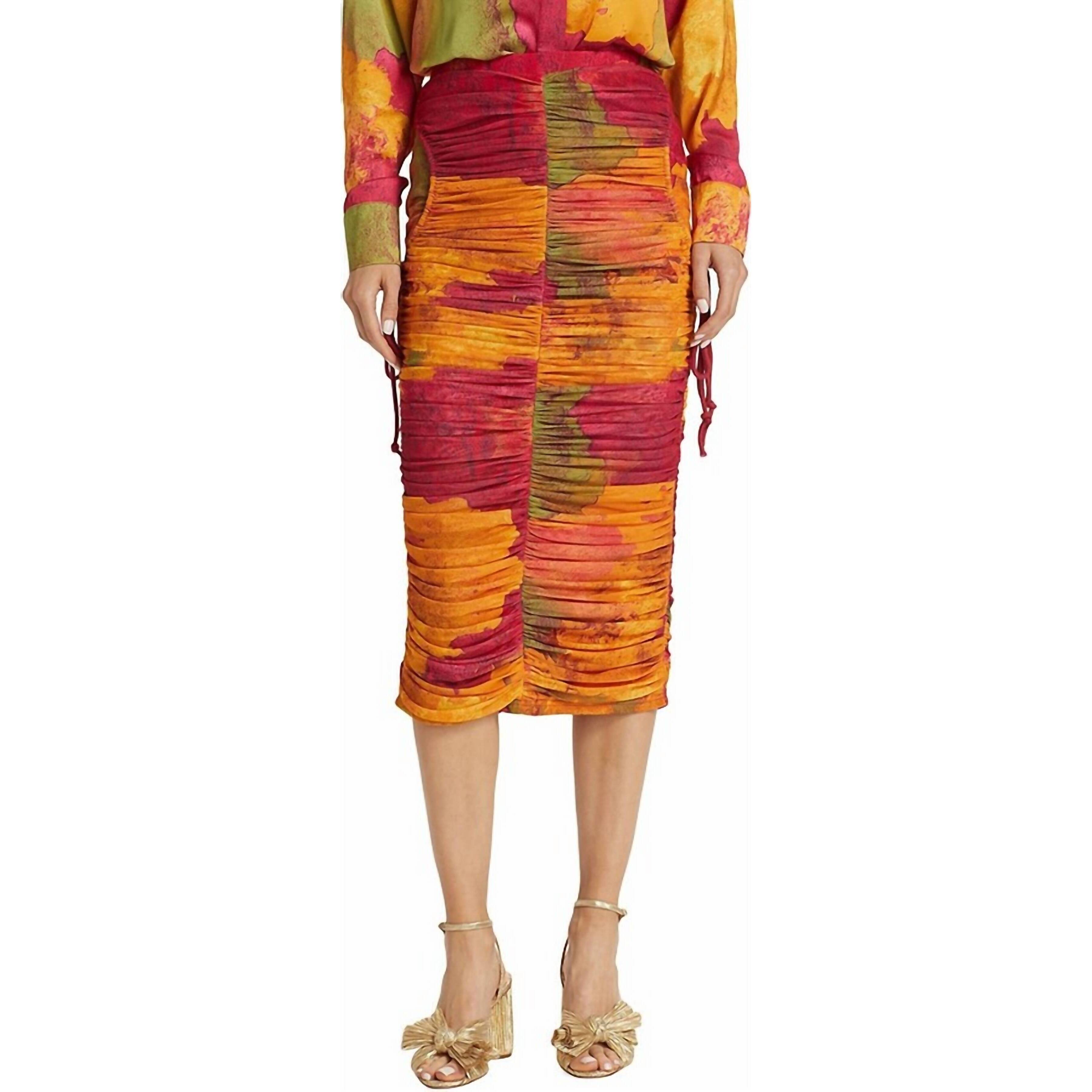 New Andrea Iyamah Taka Mesh Midi Skirt In Red-Yellow
